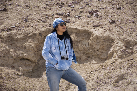JAMMU KASHMIR, INDIA - MARCH 20 : Travelers thai woman travel visit stand for take photo between journey go to Nubra lake and valley village at Leh Ladakh on March 20, 2019 in Jammu and Kashmir, Indiaのeditorial素材