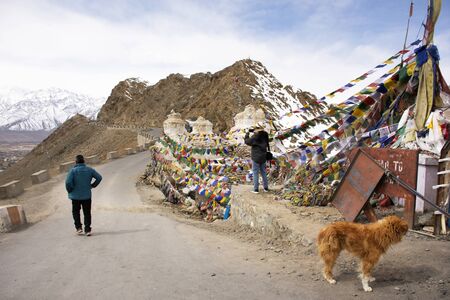 JAMMU KASHMIR, INDIA - MARCH 20 : Tibetans pilgrimage people walking to Thiksey monastery and...