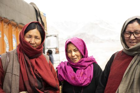 JAMMU KASHMIR, INDIA - MARCH 20 : Tibetans pilgrimage people walking to Thiksey monastery and Namgyal Tsemo Gompa in tibet ceremony festival at Leh ladakh on March 20, 2019 in Jammu and Kashmir, Indiaのeditorial素材