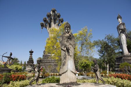 Sala Kaew Ku or Keoku fantastic concrete sculpture park quirky inspired by Buddhism for people visit travel at Nongkhaiの写真素材