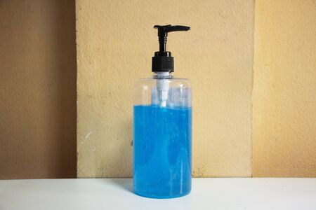 Alcohol gel in pump bottle for people use cleaning hand for protect bacteria and virus in house at Nonthaburi, Thailandの写真素材