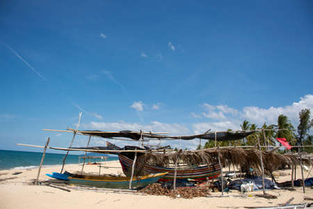 NARATHIWAT, THAILAND - August 16 : View landscape and wind with Kolek or Koleh traditional fishing boat of lower southern provinces of thai at Banton Beach on August 16, 2019 in Narathiwat, Thailandのeditorial素材