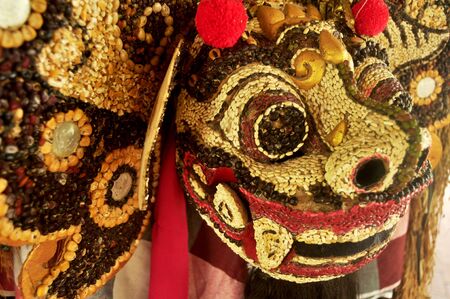 Lion costume bali style for indonesian people wear dancing in legong and barong waksirsa dance for show travelers people at Ubud city in Bali, Indonesiaの写真素材