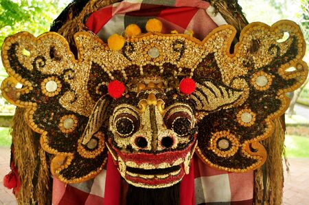 Lion costume bali style for indonesian people wear dancing in legong and barong waksirsa dance for show travelers people at Ubud city in Bali, Indonesiaの写真素材