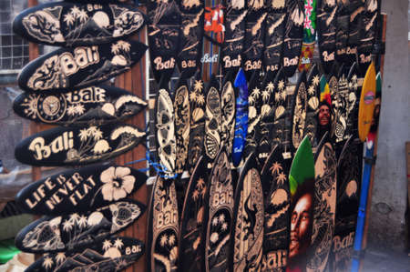 BALI, INDONESIA - MARCH 23 : Gift and souvenirs product shop for balinese and indonesian people and foreign travelers visit buying at Karna Shopping Street at Ubud on March 23, 2018 in Bali, Indonesiaのeditorial素材