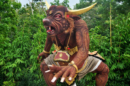 BALI, INDONESIA - MARCH 24 : Art sculpture and carved antique deity angel god in Pura Ulun Danu Bratan or Pura Bratan for travelers people travel visit at Bedugul on March 24, 2018 in Bali, Indonesiaのeditorial素材