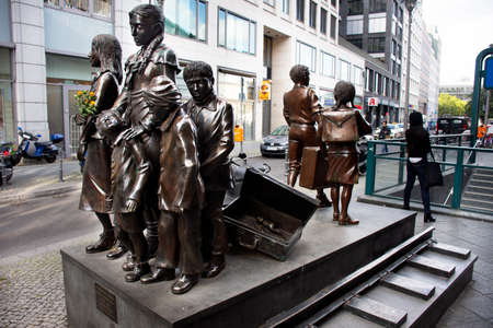 BERLIN, GERMANY - SEPTEMBER 17 : Kindertransport monument or Trains to Life Trains to Death statue bronze to memorial of WW2 at Friedrichstrasse Station on September 17, 2019 in Berlin, Germanyのeditorial素材