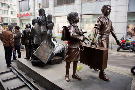 BERLIN, GERMANY - SEPTEMBER 17 : Kindertransport monument or Trains to Life Trains to Death statue bronze to memorial of WW2 at Friedrichstrasse Station on September 17, 2019 in Berlin, Germanyのeditorial素材