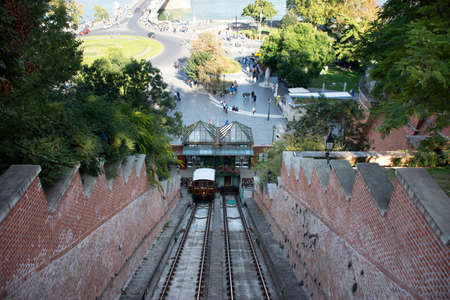 BUDAPEST, HUNGARY - SEPTEMBER 22 : Budapest funicular with Car BS1 Margit bring Hungarian people and foreign traveler travel visit at Budapest or Buda Castle on September 22, 2019 in Budapest, Hungaryのeditorial素材