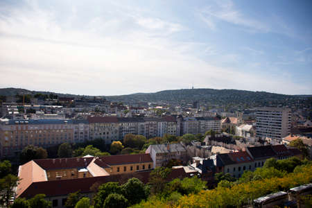 View landscape and cityscape classic retro vintage building of Budapest city from Budapest Castle Hill Funicular or Buda Castle Royal Palace in Budapest, Hungaryのeditorial素材