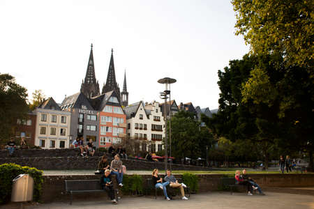 German people and foreign travelers travel visit and rest relax in Rhine Garden or Rheingarten near Hohenzollern bridge at riverside rhine river at koln city on September 10, 2019 in Cologne, Germanyのeditorial素材