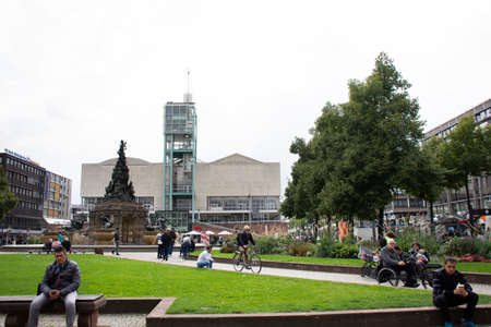 German people and foreigner travelers travel visit and rest relax in paradeplatz mannheim garden park on September 9, 2019 in Mannheim, Germanyのeditorial素材