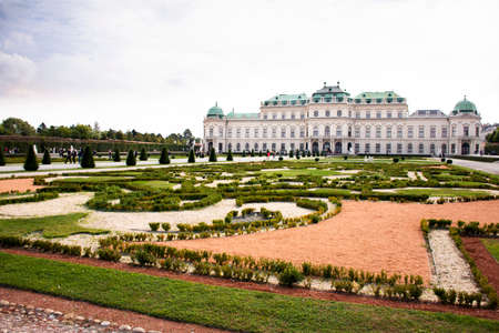Exterior decor art design and gardening of Belvedere Palace or Schloss historic building complex...