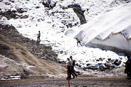 Austrian people and foreign travelers travel visit trekking hiking at Snowpark Kaunertal or...