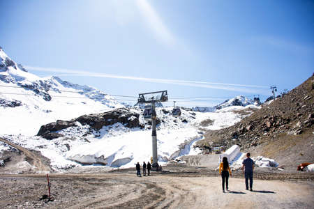 Austrian people and foreign travelers travel visit trekking hiking at Snowpark Kaunertal or Kaunertaler Gletscher in Kaunertal village alpine valley in Landeck on September 20, 2019 in Tyrol, Austriaのeditorial素材