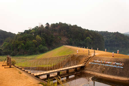 View landscape of Pang Ung lake in Pang Oung forest park for travelers people visit in authentic Chinese village Ban Rak Thai on February 28, 2020 in Mae Hong Son, Thailand in Mae Hong Son, Thailandのeditorial素材