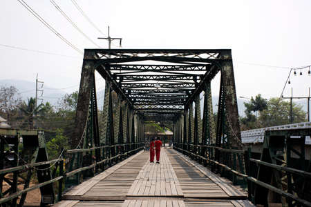 Thai people and foreign travelers travel visit and walking take photo on Tha Pai Memorial Bridge or Tha Pai World War II Memorial at Pai city valley hill in Mae Hong Son, Thailandのeditorial素材