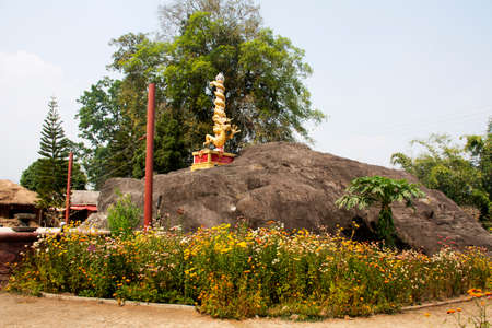 Architecture building Baan Santichon Yunan Valley or Chinese Yunnan Cultural Village for thai people and foreign travelers travel visit at Pai city hill on February 26, 2020 in Mae Hong Son, Thailandのeditorial素材