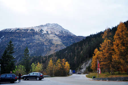 Austrian people and foreign travelers stop car in parking for travel visit viewpoint of Blindsee...