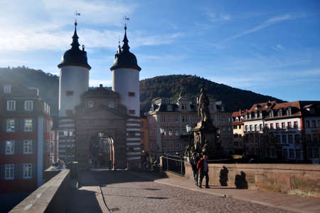 German people and foreigner travelers walking and visit on Karl Theodor Bridge or Old Bridge of Heidelberg cross over Neckar River at Heidelberg city on November 1, 2016 in Baden Wurttemberg, Germanyのeditorial素材