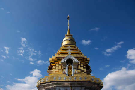 Beautiful chedi pagoda stupa of Wat Phra That Doi Saket or Phrathat Doi Saket temple for thai people and foreign travelers travel visit and respect praying buddha at Chiangmai in Chiang Mai, Thailandのeditorial素材