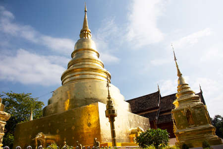 Buddha relics in golden chedi stupa Phra Singh for thai people and foreign traveler travel visit...
