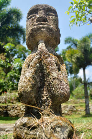 Ancient stone statue of Batu Kursi Raja Siallagan or Huta Stone Chair of King Siallagan for indonesian people and foreign traveler travel visit in Samosir at Sumatera Utara or North Sumatra, Indonesiaの写真素材
