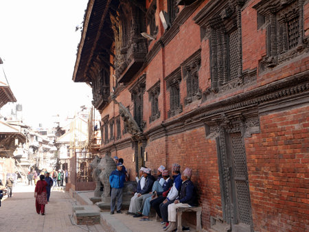 Ancient antique building temple worship sanctuary palace for nepalese people and foreign travelers travel visit at Lalitpur or Patan Bhaktapur durbar square on December 2, 2017 in Kathmandu, Nepalのeditorial素材
