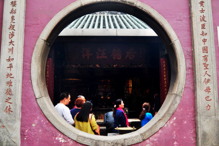A ma temple antique chinese shrine for Macanese people foreign travelers travel visit respect praying deity angel god buddha at Macao Special Administrative Region on April 19, 2015 in Macau, Chinaのeditorial素材
