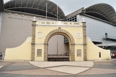 Border Gate Portas do Cerco area for barrier gate separating Macau from mainland China for Macanese people and foreign travelers travel visit at Macao city on April 19, 2015 in Macau Region, Chinaのeditorial素材