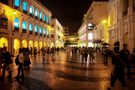 Macanese people and foreign travelers walking travel visit Senado Senate Square or Largo do Senado at UNESCO Historic Centre of Macau World Heritage Site on April 19, 2015 in Macau Region, Chinaのeditorial素材