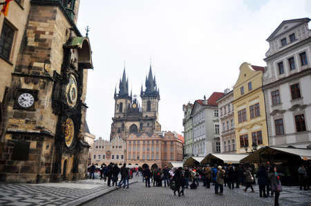 Prague Astronomical Clock or Prague Orloj medieval astronomical clock near Old Town Halland for...
