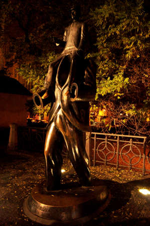 Sculpture brass statue of Franz Kafka on Dusni and Vezenska street for Czechia people and foreign travelers travel visit in Jewish Quarter at Praha city on December 11, 2016 in Prague, Czech Republicのeditorial素材