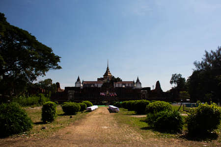 Ancient ruin antique castle building of Wat Prasat Nakhon Luang Temple for thai people and foreign travelers travel visit respect praying holy on December 4, 2021 in Phra Nakhon Si Ayutthaya, Thailandのeditorial素材