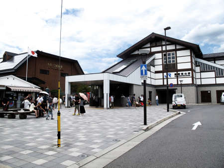 Exterior design of Saga Torokko railway station for japanese people and foreign travelers travel travel visit passengers by locomotive train at Arashiyama city on July 11, 2015 in Kansai region, Japanのeditorial素材