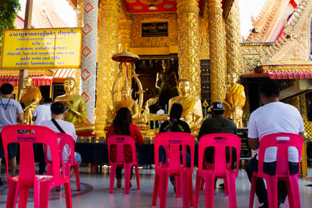 Luang Pu Liu monk and buddha statue for thai people and foreign traveler travel visit respect praying at Wat Rai Tang Thong temple at Kamphaeng Saen city on January 27, 2022 in Nakhon Pathom, Thailandのeditorial素材