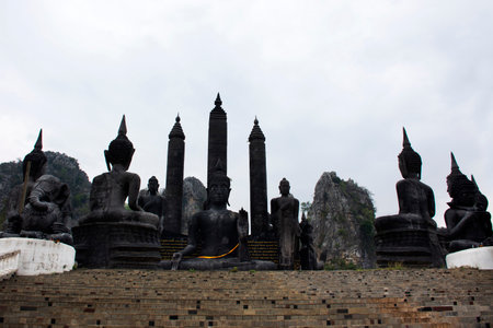Buddha statue for thai people and foreign traveler travel visit respect praying blessing with holy at Wat Tham Krabok or Thamkrabok temple in Phra Phutthabat on February 16, 2022 in Saraburi, Thailandのeditorial素材