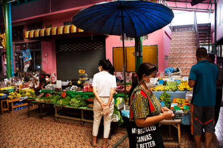 Thai people and foreign travelers walking travel visit shopping food drinks products from stall...