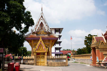 Ancient architecture antique building ubosot for thai people travelers travel visit praying buddha blessing holy worship of Wat Sak Yai temple at Bang Kruai on March 15, 2022 in Nonthaburi, Thailandのeditorial素材