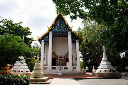 Ancient architecture antique building ubosot church for thai people travelers travel visit respect...