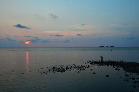View landscape seascape and sky cloudscape in sea ocean gulf of thailand at sunset dusk time for...
