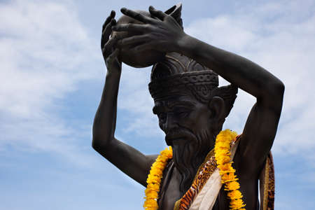 Ancient hermit or antique ruin eremite statue for thai people traveler travel visit and respect praying blessing with holy mystery worship at Wat khien or Khian buddhist temple in Nonthaburi, Thailandの写真素材