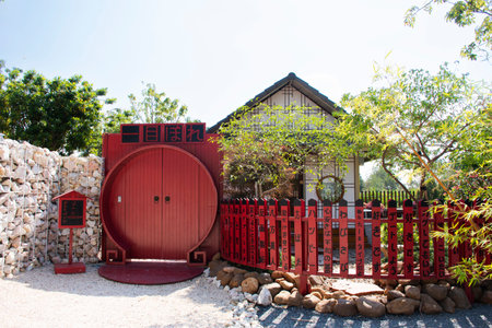 Exterior gardening design and interior decoration furniture in garden park japanese style for service thai travelers people travel visit at cafe coffee shop on December 29, 2022 in Ayutthaya, Thailandのeditorial素材