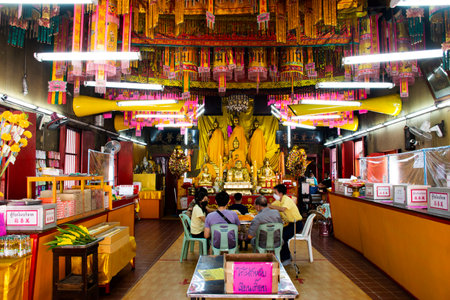 Ancient deity angel god and antique goddess buddha statue in chinese shrine for thai people travel visit respect praying blessing at Wat Phra Phutthabat temple on January 12, 2023 in Saraburi Thailandのeditorial素材