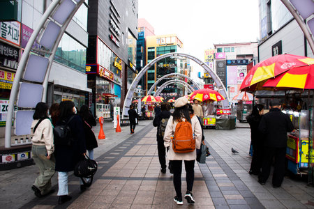 Local hawker stall traditional korean gourmet on street food bazaar market for travelers people travel visit and eat drinks at Nampo dong or Gwangbok dong on February 18, 2023 in Busan, South Koreaのeditorial素材