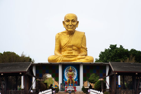 Luang Pu Thuat buddhist saint or monk reverend grandfather Tuad statue for thai people traveler travel visit and respect praying blessing wish holy legend worship on May 28, 2023 in Ayutthaya Thailandのeditorial素材