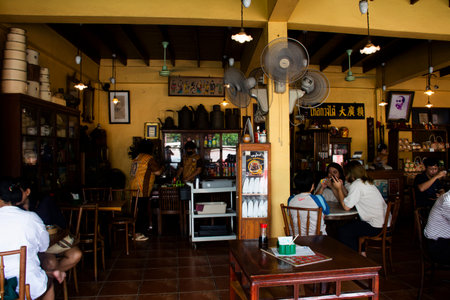 Decoration interior and antique furniture decorate in classic retro vintage restaurant cafe for thai people travelers service eat drink at Rat Buri city on September 16, 2023 in Ratchaburi, Thailandのeditorial素材