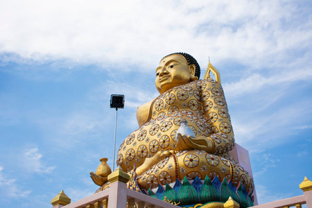 Gautama Buddhist or Gautama Maha Katyayana Buddhism or Phra sangkajai buddha for thai people travelers visit respect praying blessing in Wat Lang San Prasit temple at Tha Chalom in Ratchaburi Thailandの写真素材