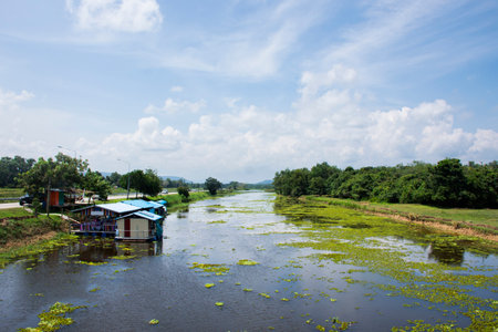 View landscape irrigation canal at Ecotourism attraction in Nong Yai Royal Development Initiative...