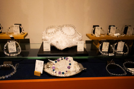 Variety handicrafts souvenirs crafts ornament accessory and handmade bracelet stone bead in gift shop studio for japanese people travelers select buy at Narita old town on July 7, 2024 in Tokyo, Japanのeditorial素材